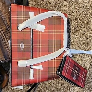 Coach tartan plaid tote with wristlet